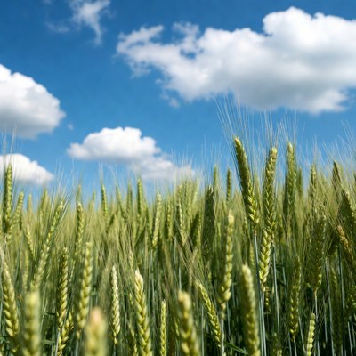 Green Wheat Field Blue Sky