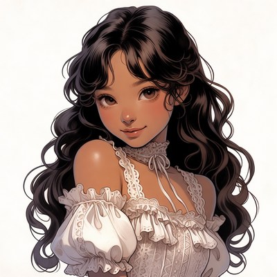 Anime girl in lace off-shoulder dress