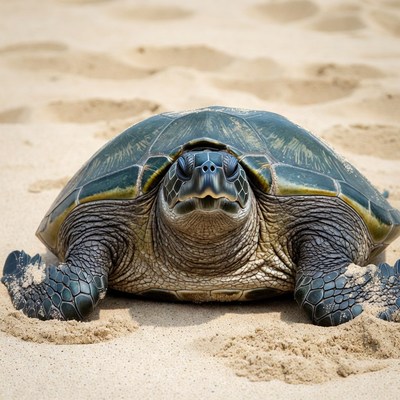 Sea turtle on sandy beach