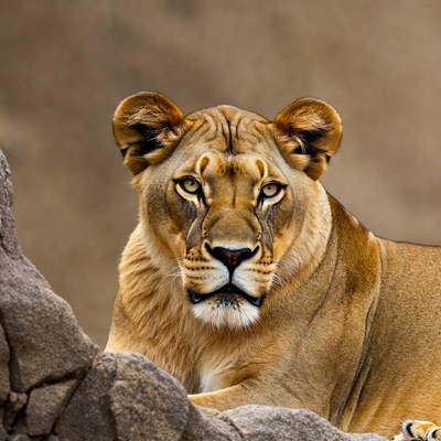 Lioness staring with intense eyes