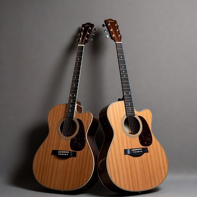 Two Acoustic Guitars Leaning Together