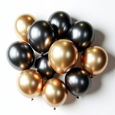 Gold and Black Balloons Cluster