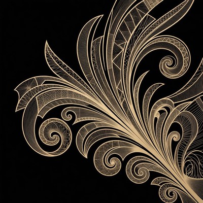 Golden ornate floral line art