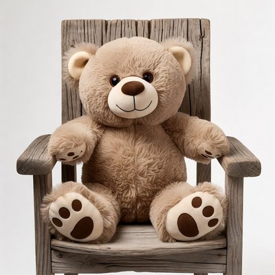 Teddy bear sitting in wooden chair