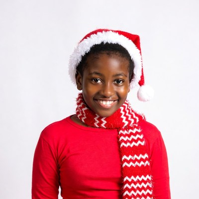 African-American girl in Santa hat
