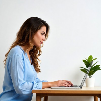 Woman working on laptop at desk