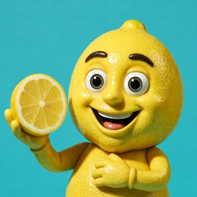Cartoon Lemon Character Holding Lemon Slice