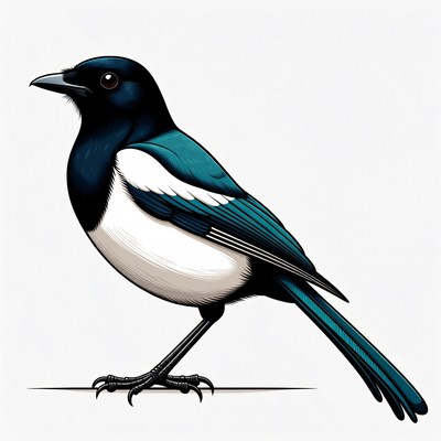 Black-billed Magpie Illustration