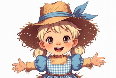 Cute blonde girl scarecrow illustration