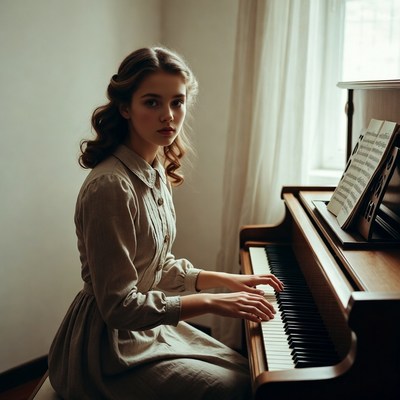 Young woman playing piano