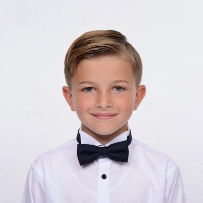 Boy in white shirt and black bow tie