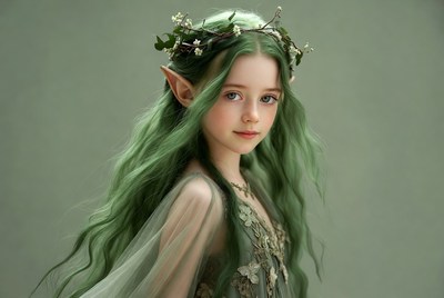 Girl with green hair elf ears