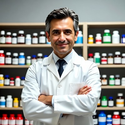 Pharmacist standing with arms crossed