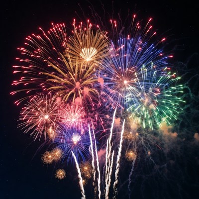 Colorful Fireworks Exploding in Night Sky