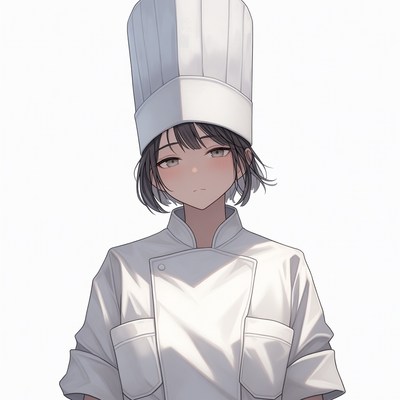 Anime girl chef in white uniform