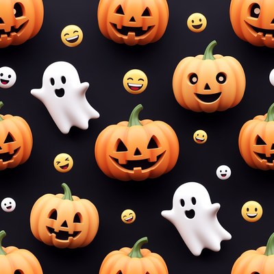 Halloween Pumpkins Ghosts Emojis Pattern