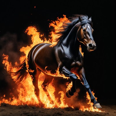 Fiery Horse Galloping in Flames