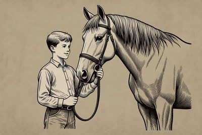 Boy holding horse lead