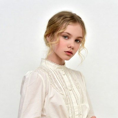 Young girl in white Victorian blouse