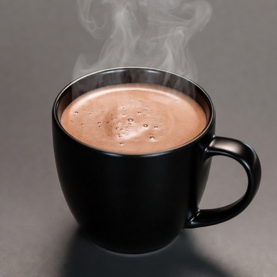 Steaming Hot Chocolate in Black Mug