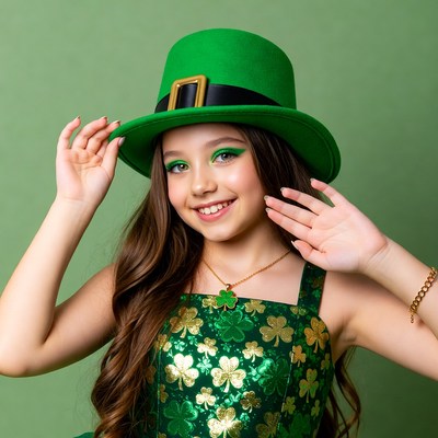 Girl wearing green leprechaun hat