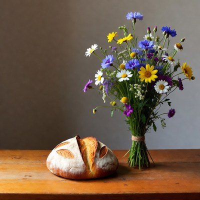 Bread Loaf with Wildflower Bouquet