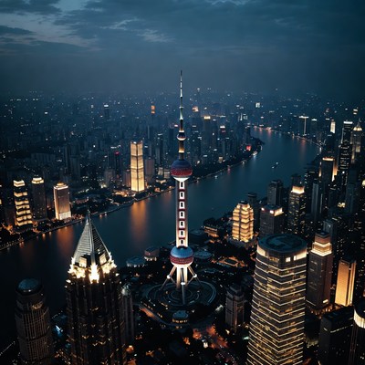 Shanghai Oriental Pearl Tower Night Skyline