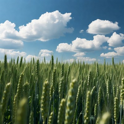 Green Wheat Field Under Blue Sky