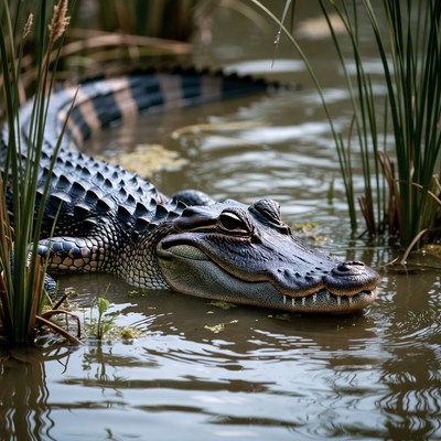 American alligator in swamp water