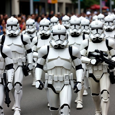 Stormtroopers marching in parade