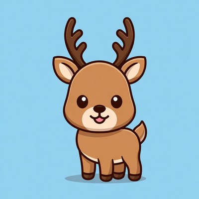 Cute cartoon reindeer on blue background