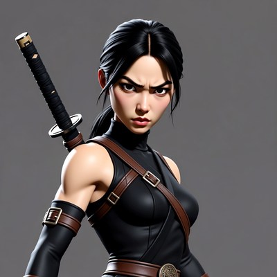 Asian woman with katana sword