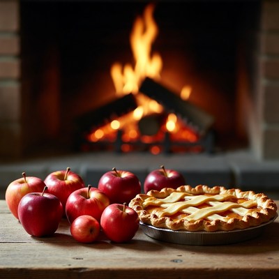 Apple Pie and Apples by Fireplace