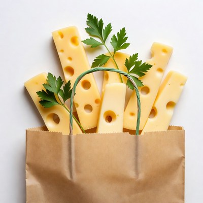 Cheddar Cheese Sticks in Brown Paper Bag