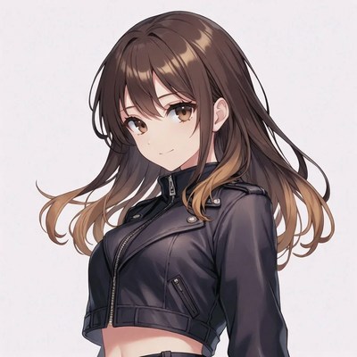 Anime girl in black leather jacket