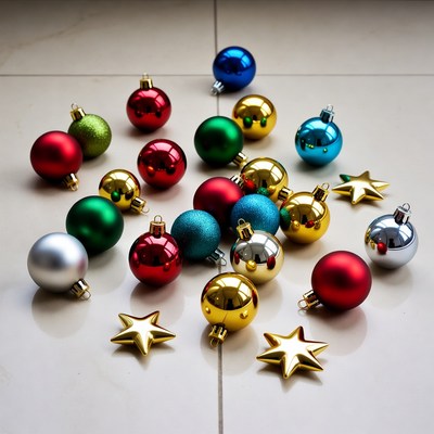 Colorful Christmas Ornaments on Floor