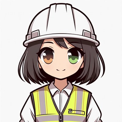 Anime girl wearing hard hat and vest