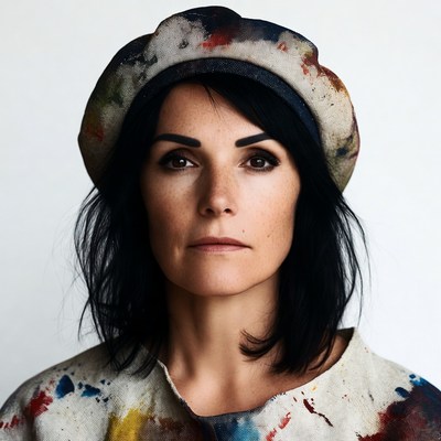 Woman wearing colorful painted beret