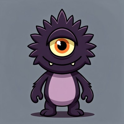 Purple One-Eyed Cartoon Monster