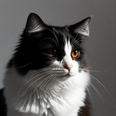 Black and white cat with orange eyes