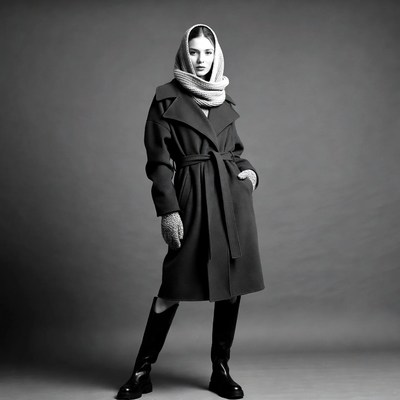 Woman in trench coat and headscarf