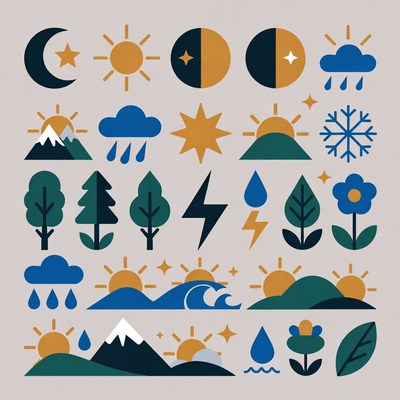 Colorful Weather and Nature Icons Set