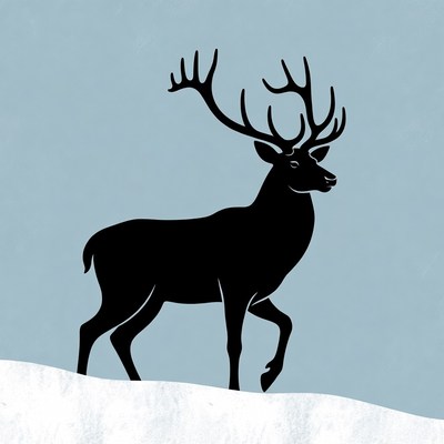 Black silhouette deer on snow