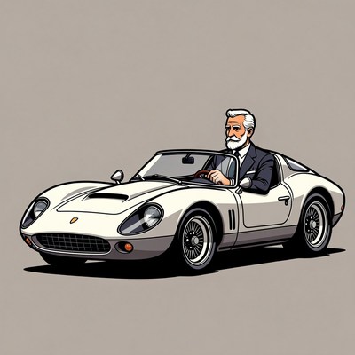 Elderly man driving white sports car