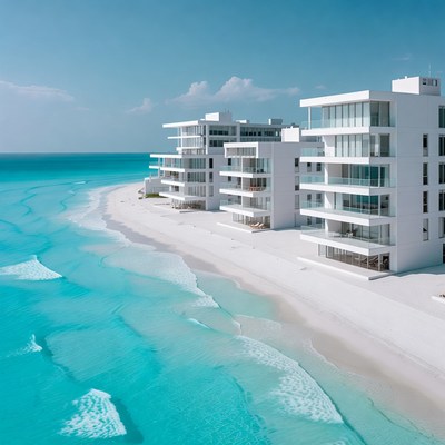 White Modern Buildings on Tropical Beach