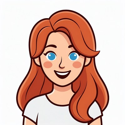 Smiling cartoon girl with red hair