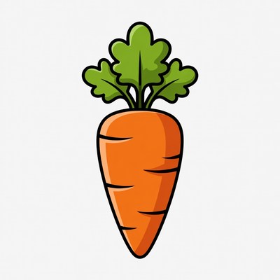 Cartoon carrot with green leaves