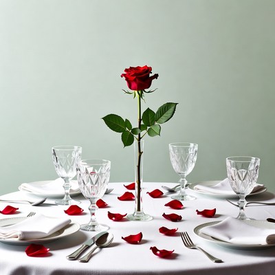 Red Rose on Romantic Table