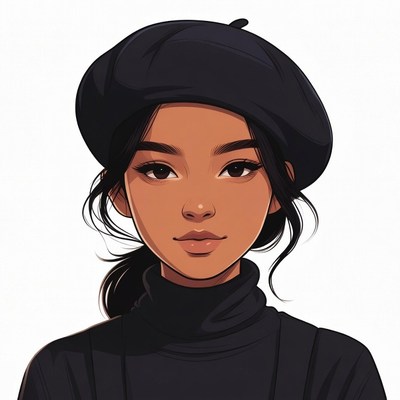 Asian woman wearing black beret