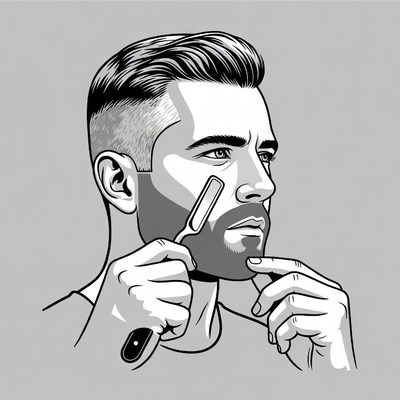 Man shaving beard with straight razor